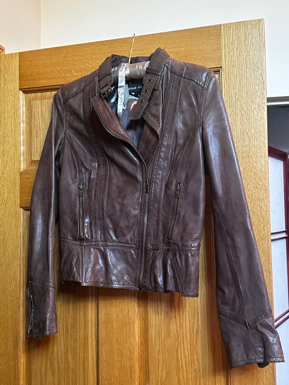 Brown Leather Peplum waist jacket